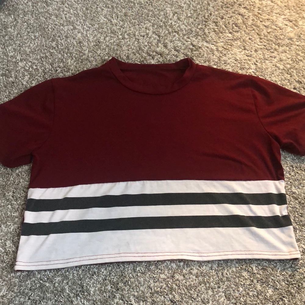 ✨maroon crop top with black and white stripes✨